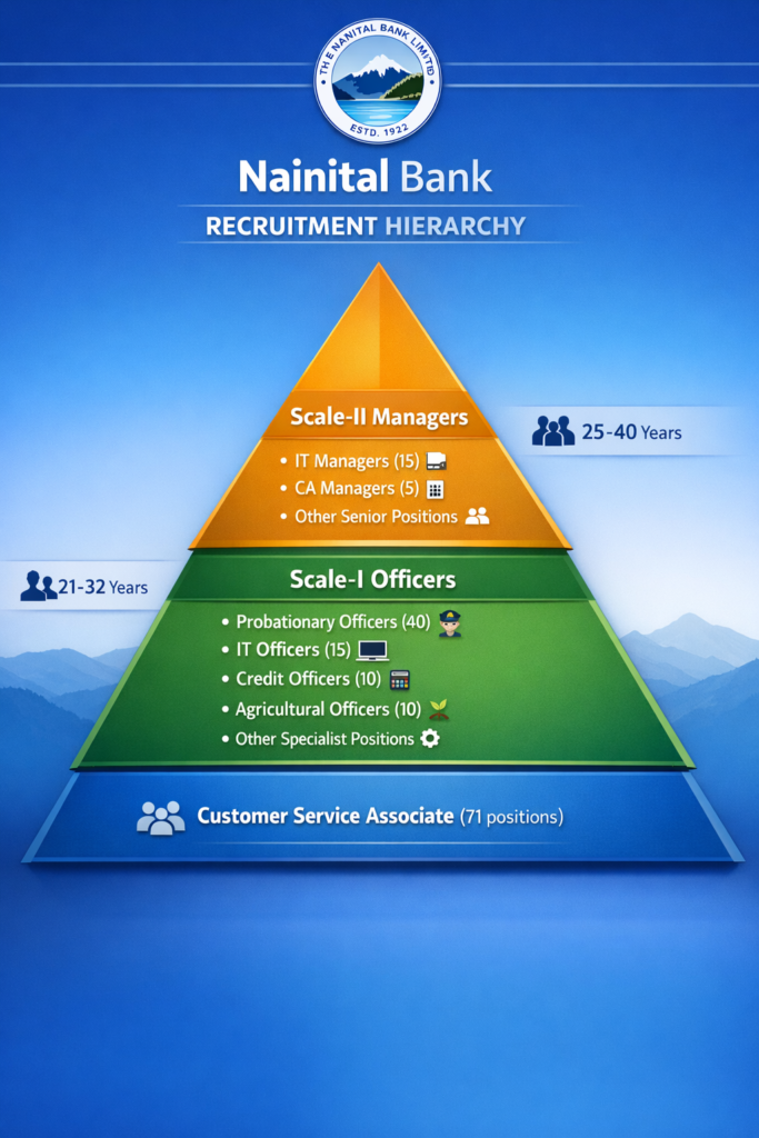 Nainital Bank Recruitment 2025 vacancy breakdown showing 175 posts across CSA Probationary Officer and Specialist Officer positions with grade-wise distribution