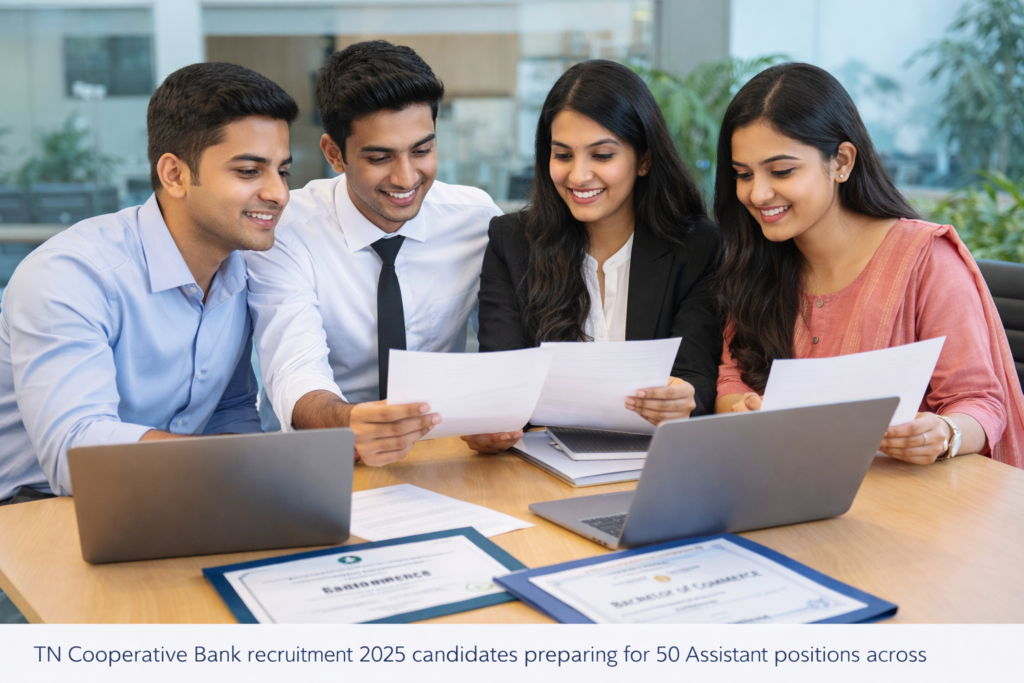 TN Cooperative Bank recruitment 2025 candidates preparing for 50 Assistant positions across different qualification categories