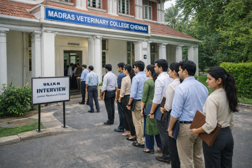 TANUVAS walk-in interview 2026 at Madras Veterinary College Chennai for Junior Research Fellow recruitment