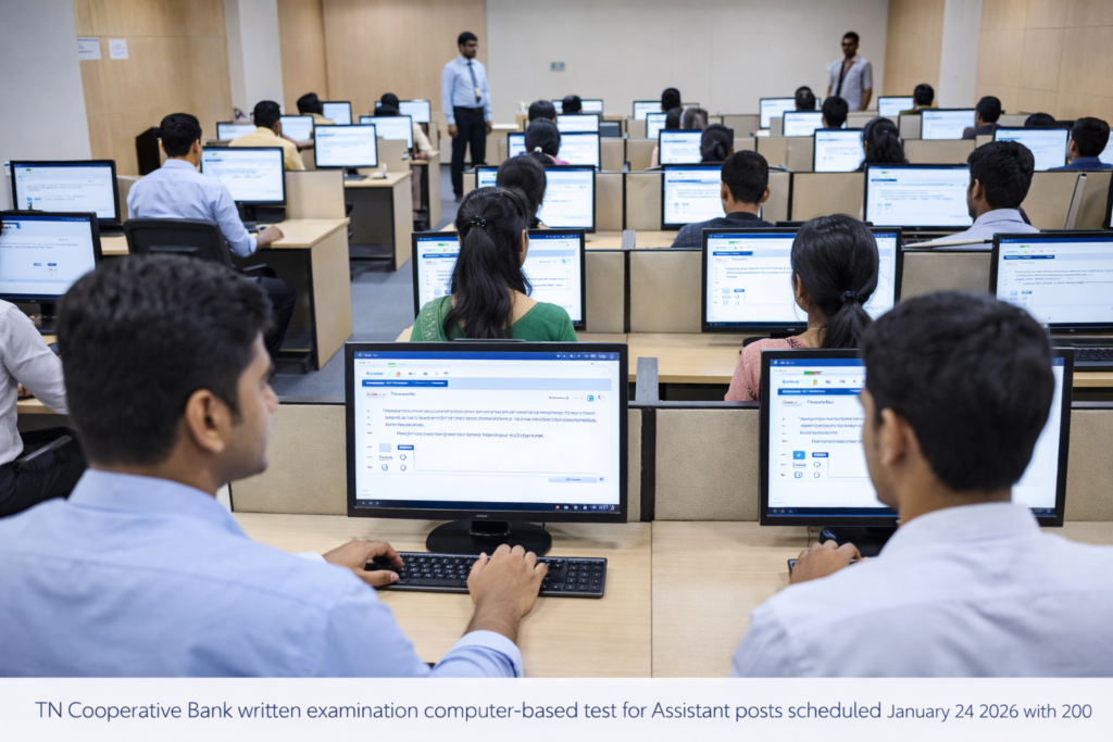 TN Cooperative Bank written examination computer-based test for Assistant posts scheduled January 24 2026 with 200 questions