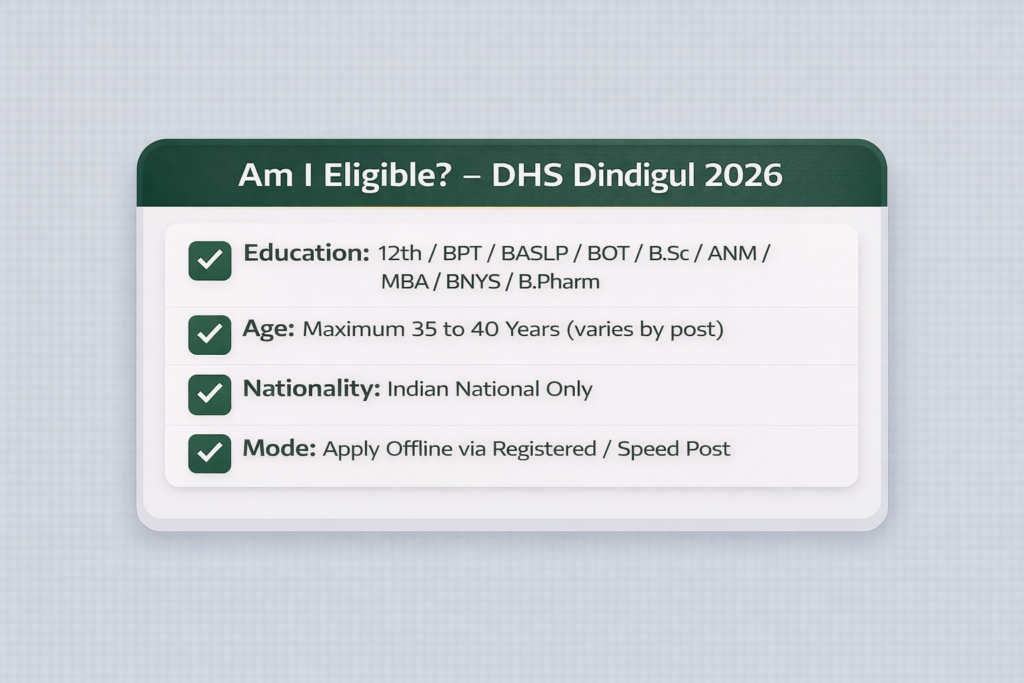 DHS Dindigul Recruitment 2026 Eligibility Criteria – Age Limit, Qualification and How to Apply